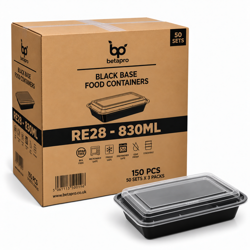 RE28 RECTANGULAR BLACK CONTAINER WITH LID 1x150