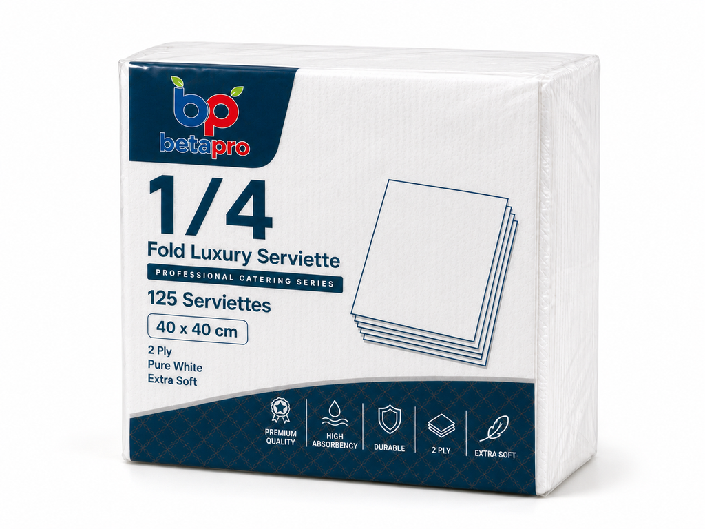 Betapro Luxury Napkins 40x40cm 1/4 Fold – Case of 16 Packs x 125pcs