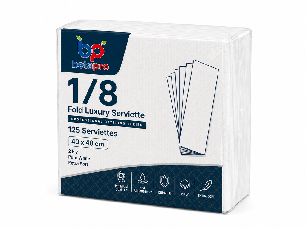 Betapro Luxury Napkins 40x40cm 1/8 Fold – Case of 16 Packs x 125pcs