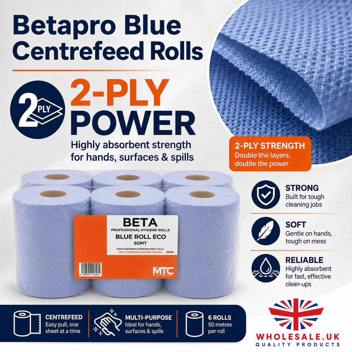 Betapro Blue Roll Eco 50m, case of 6