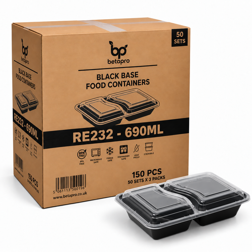 RE232 RECTANGULAR BLACK CONTAINER WITH LID 1x150