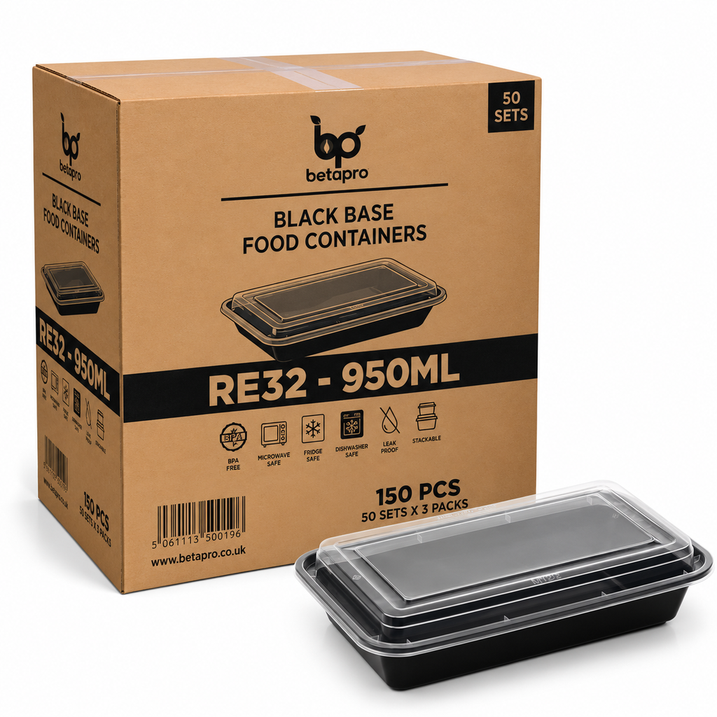 RE32 RECTANGULAR BLACK CONTAINER WITH LID 1x150