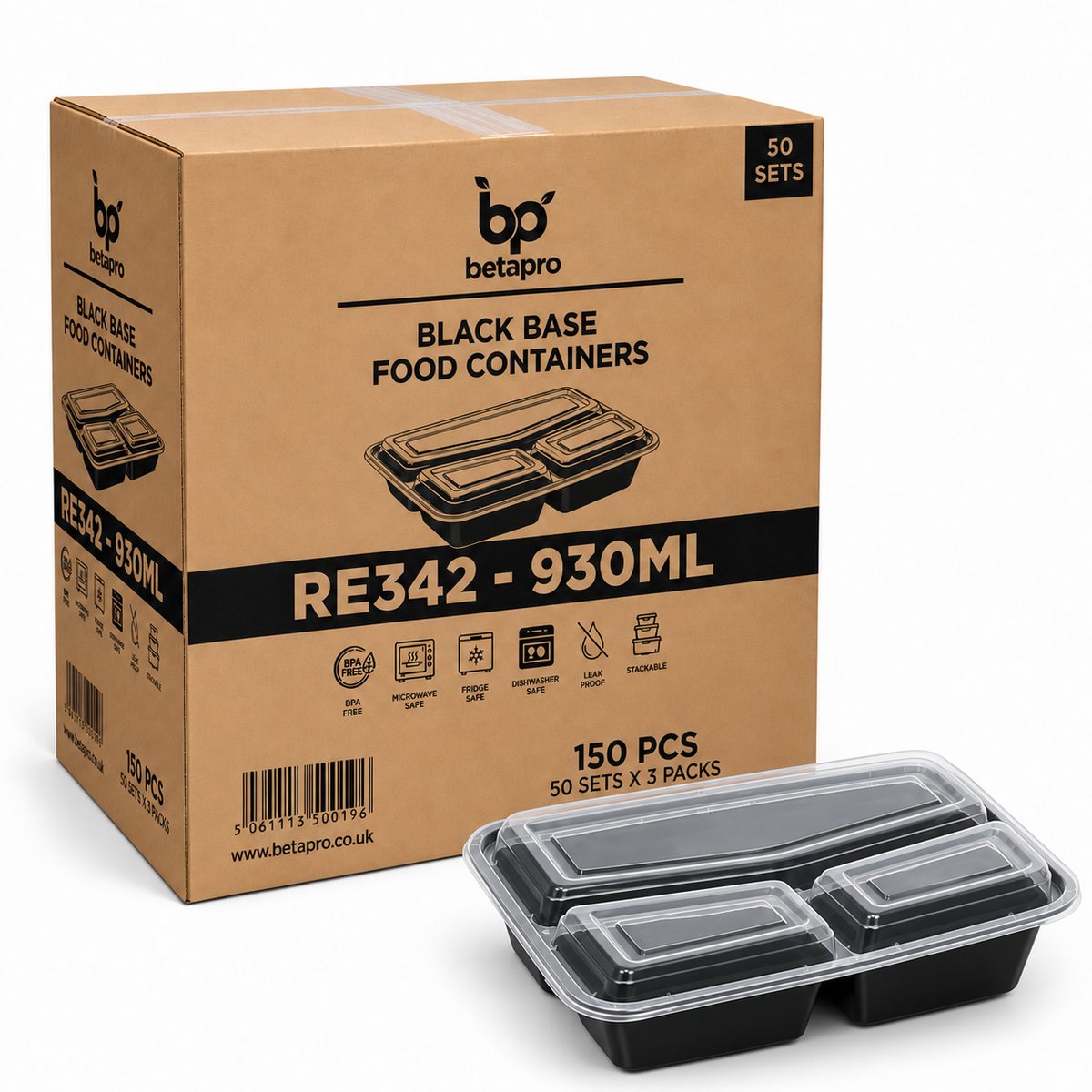 RE342 RECTANGULAR BLACK CONTAINER WITH LID 1x150